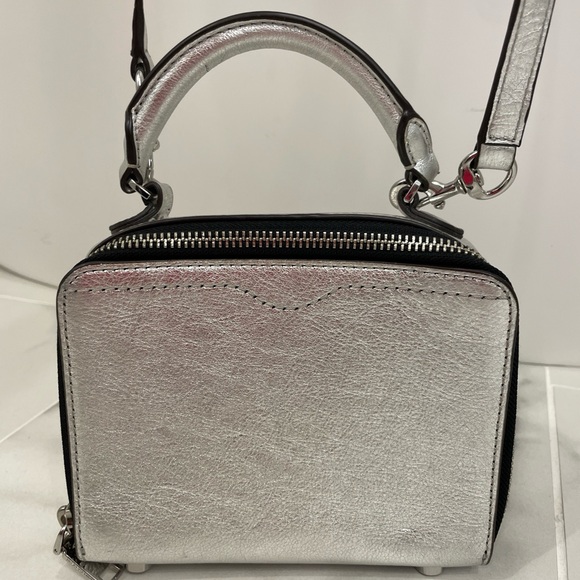 Rebecca Minkoff Silver Leather Crossbody Handbag / Mini Satchel - Picture 3 of 9